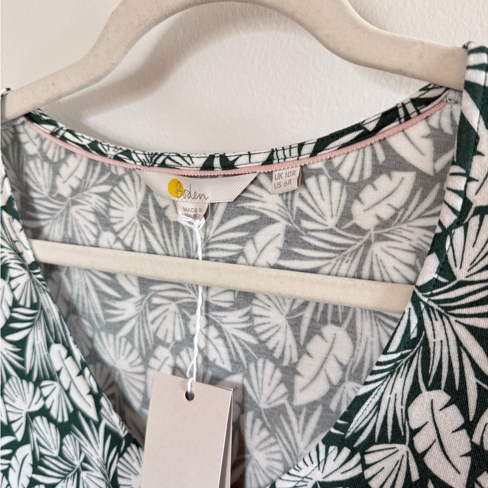 Boden • NWT Hattie Palm Leaf Green Jersey Dress Sz 6 V Neck Clover Preppy - Picture 5 of 7